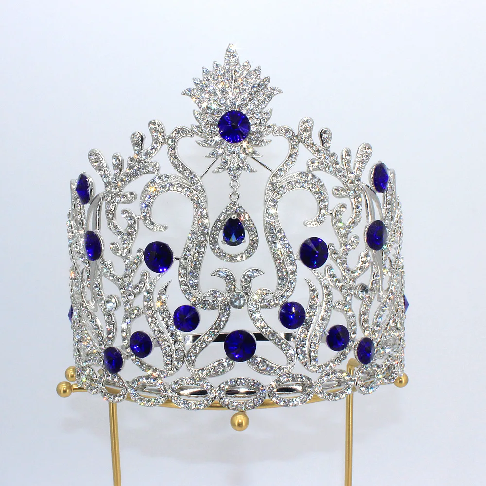 8 Inch Tall Cubic Zircon Crystal Tiara Round Pageant Crown Accessory - Image 12