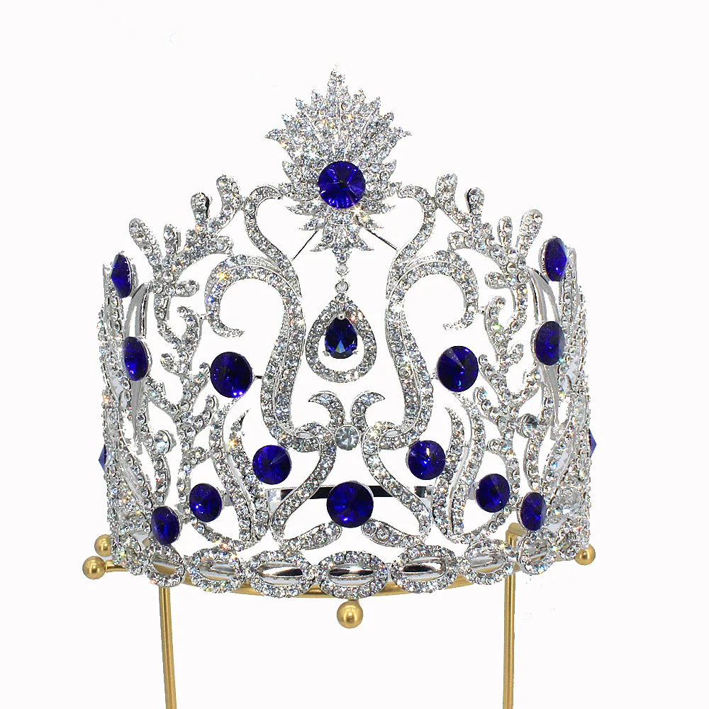 8 Inch Tall Cubic Zircon Crystal Tiara Round Pageant Crown Accessory - Image 5