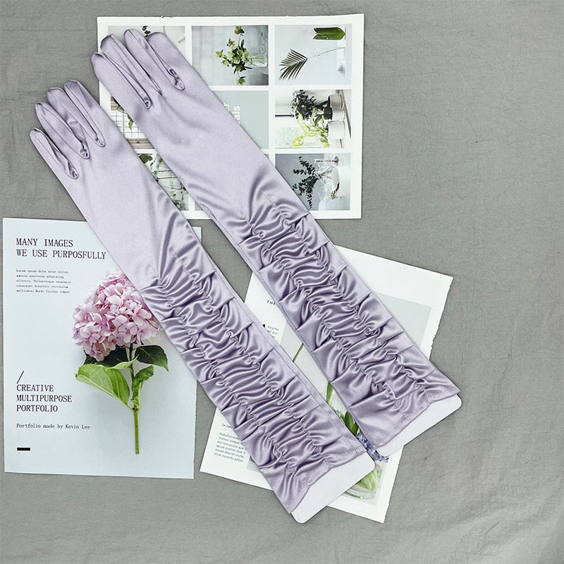 Long Satin Elastic Etiquette Gloves Full Finger Driving Glove - Image 19