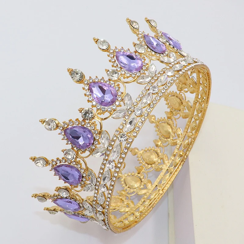 Round Crown Vintage Crystal Royal Queen King Hair Accessories - Image 14