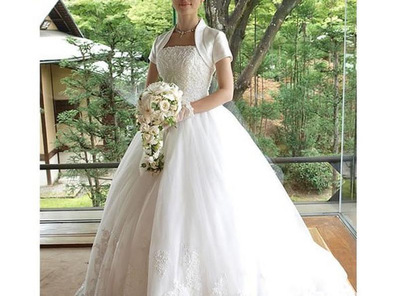 Satin Wedding Jacket Short Sleeves Bridal Bolero with Collar - Image 3