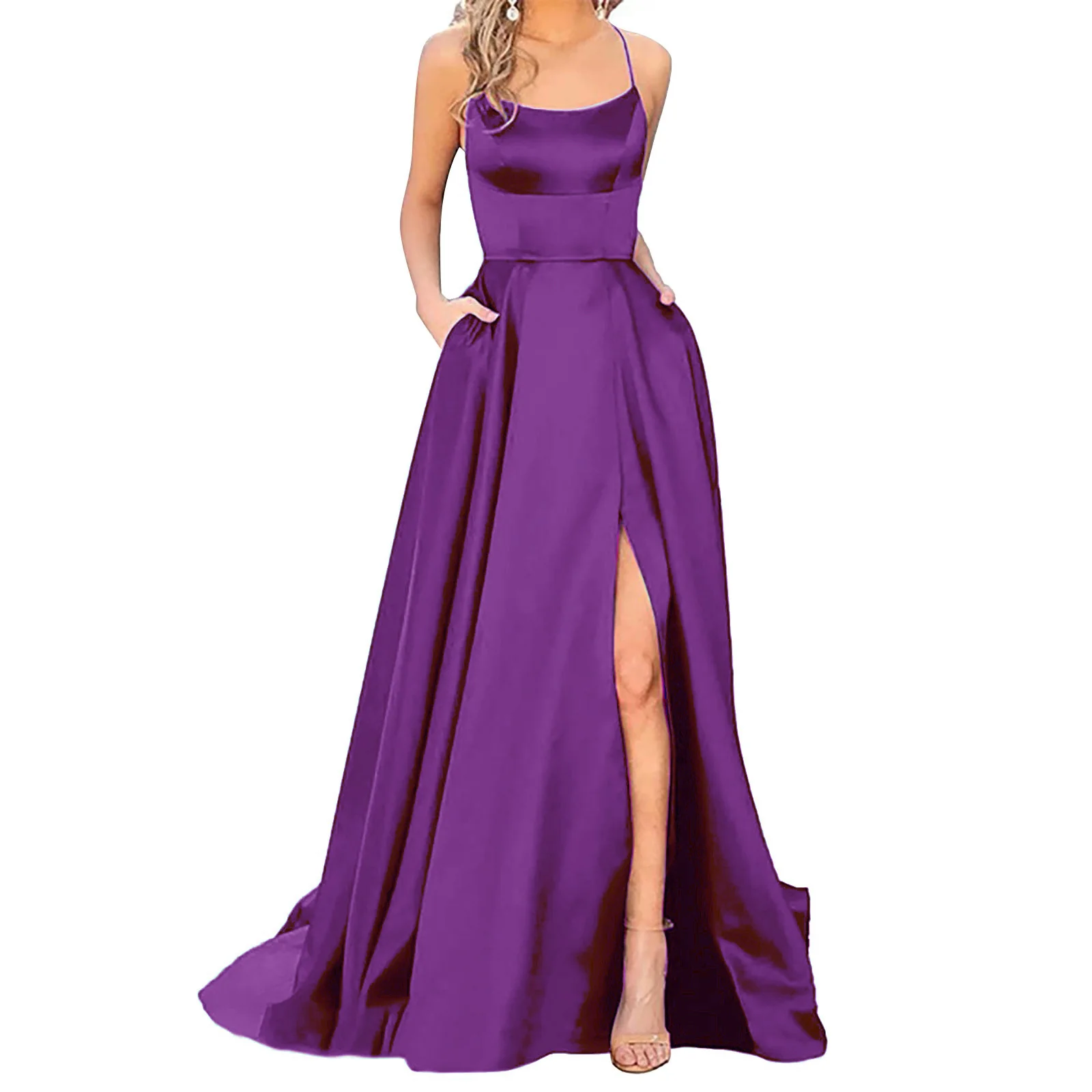 Solid Color Long Slimming Fashion Bridesmaid Dress - Image 17