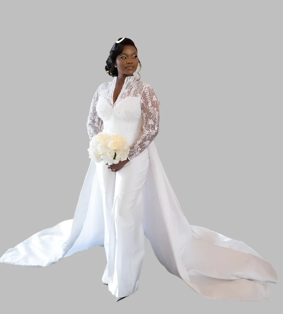 Wedding Jumpsuit With Bridal Detachable Train - Image 3