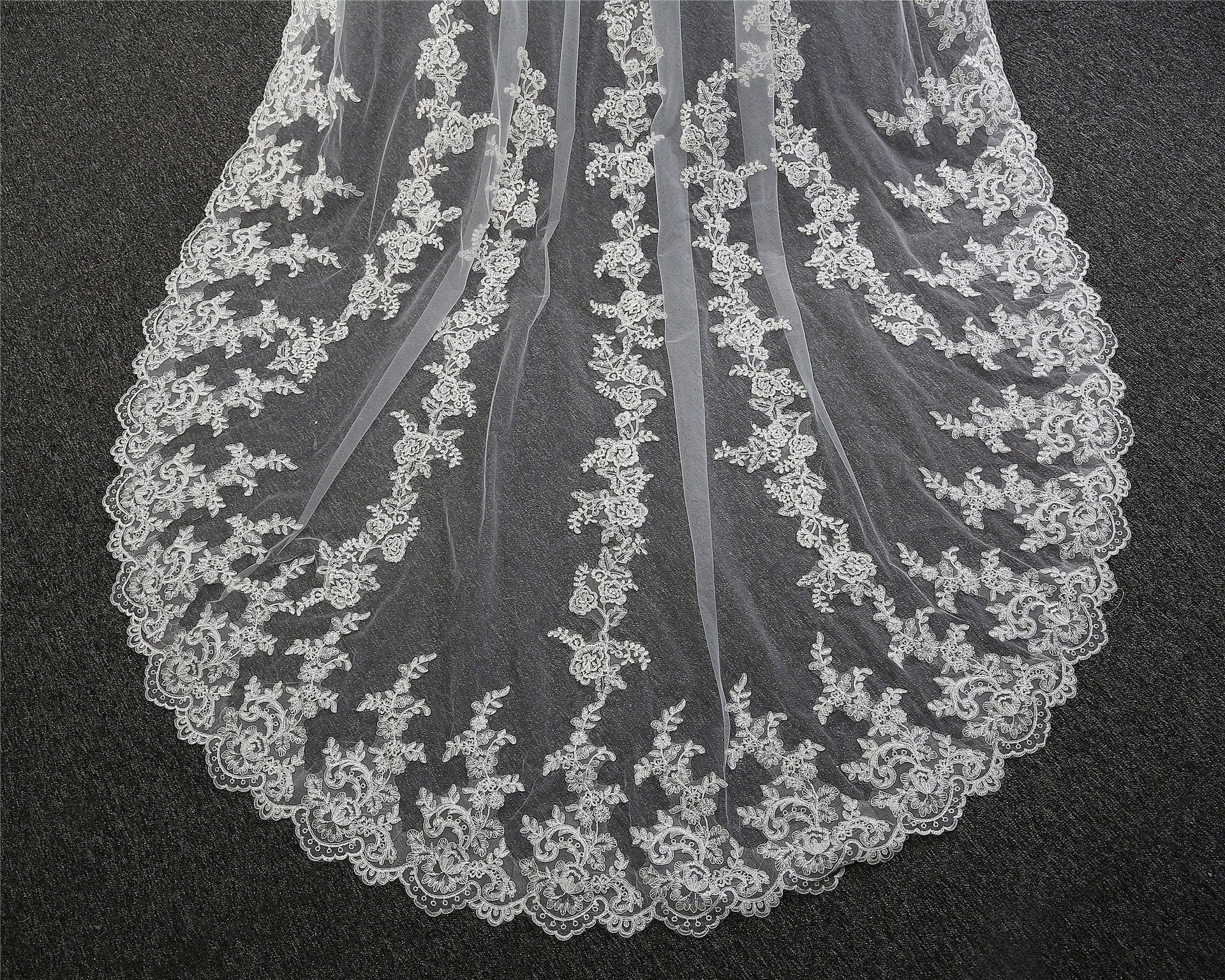 Wedding Veil Cathedral Length Scalloped Lace Edge Bridal Accessory - Image 3