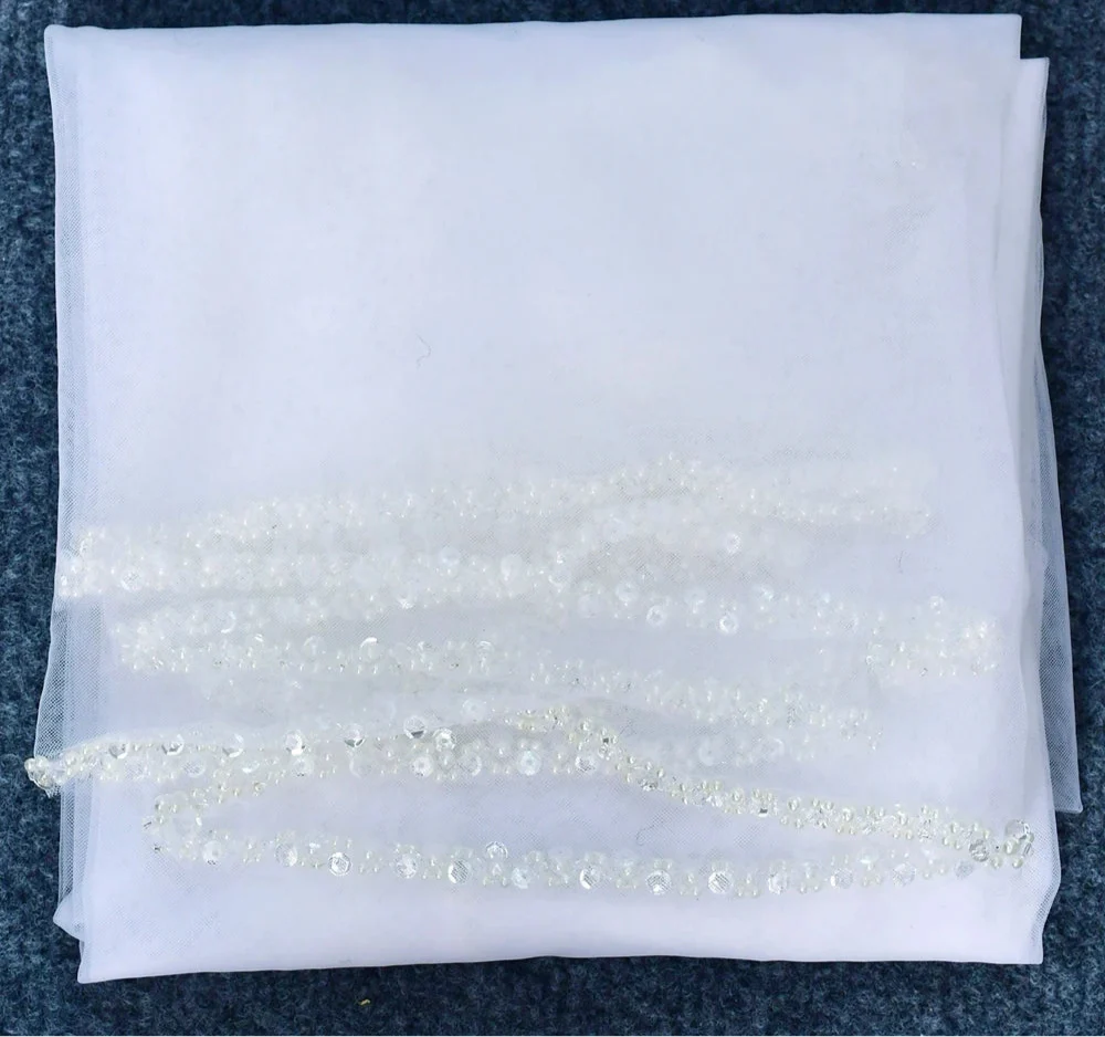 Wedding Veil  Pearl Crystals Edge Bridal Accessory Elbow Size - Image 7