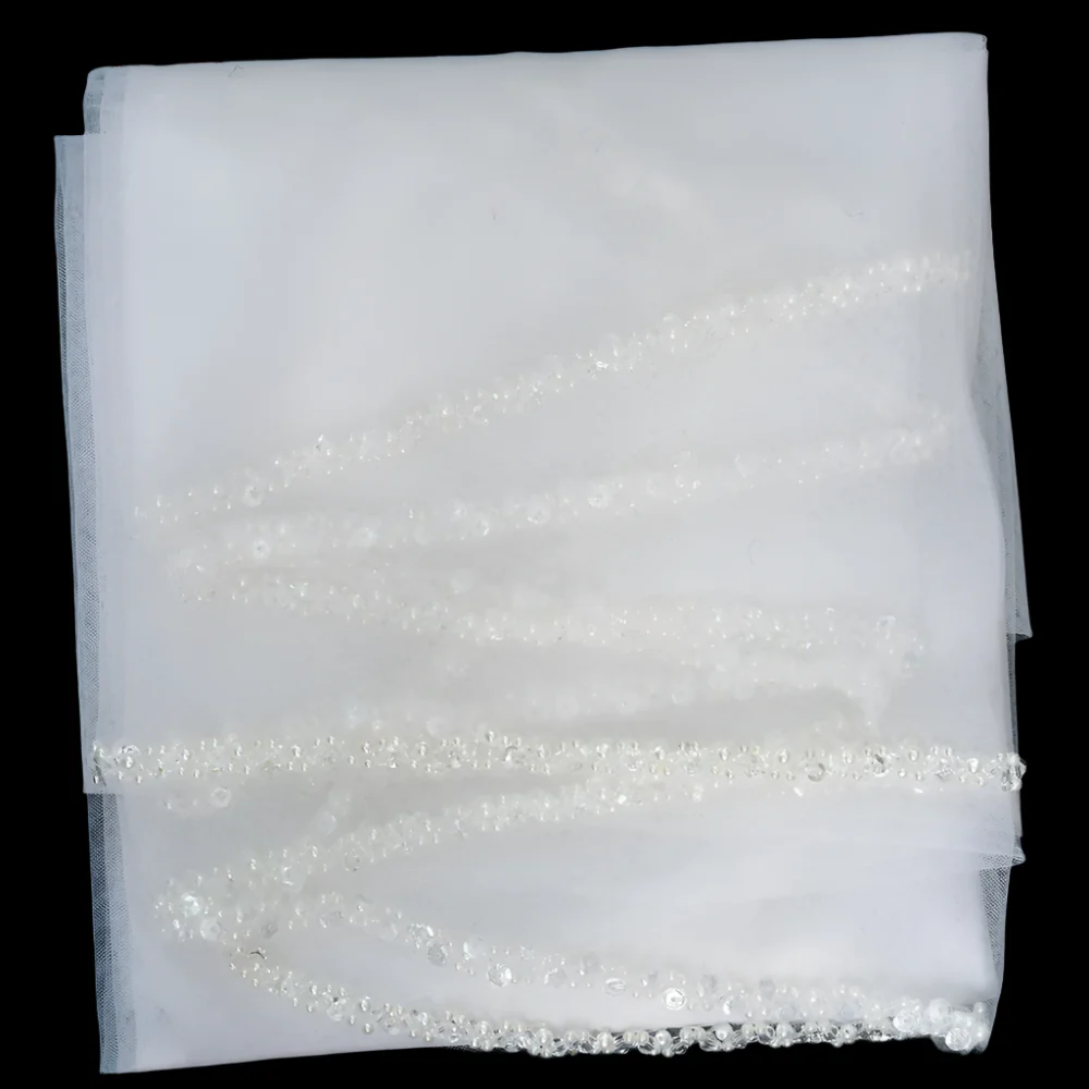 Wedding Veil  Pearl Crystals Edge Bridal Accessory Elbow Size - Image 9